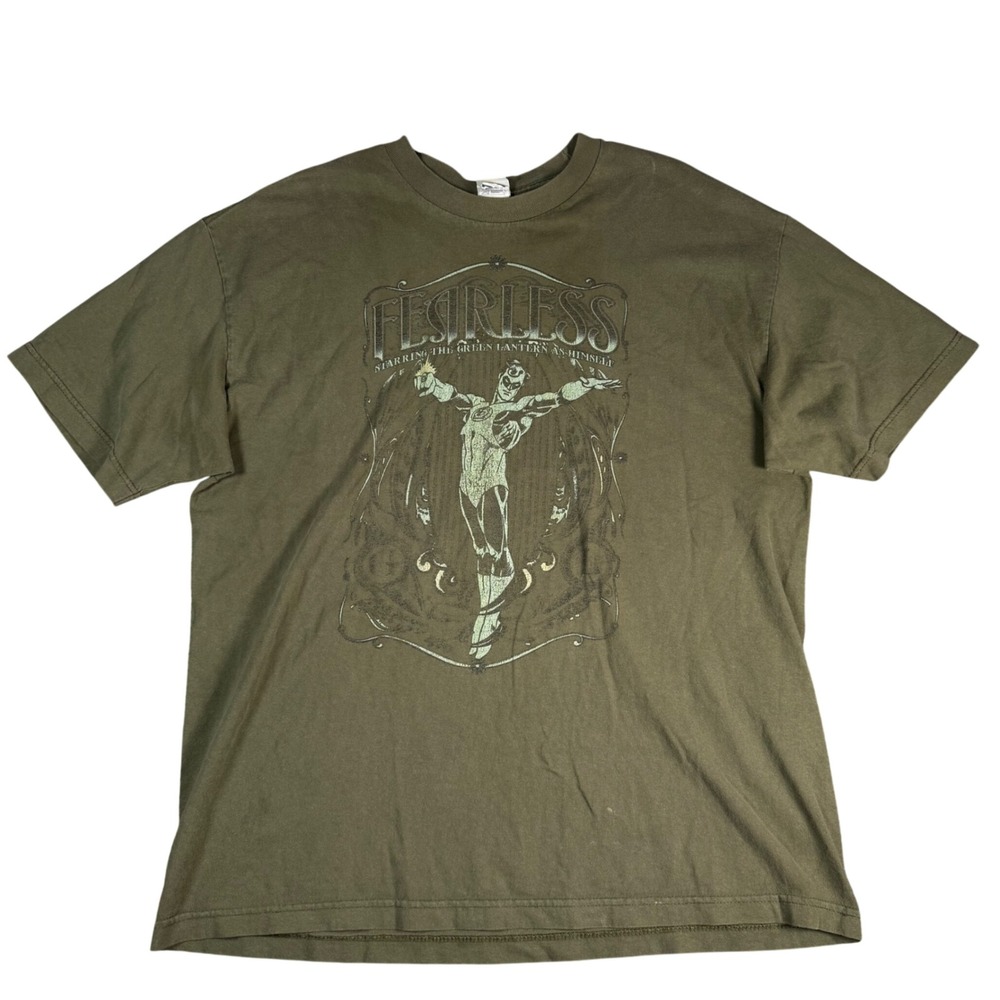 Vintage DC Comics Green Lantern Fearless T-Shirt Men XL Military Green Superhero